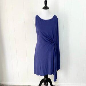 NWT Leon Max Silk Cotton Asymmetrical Tank Dress W L Navy Blue Sleeveless Knit *